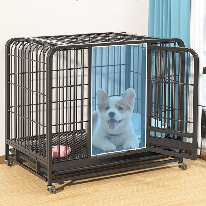 61X58X45CM Assembled Metal Dog Kennel with Wheels Indoor Small Animals Security Cage Under 10kg Pet Playpen Fences With Gate - YOKE FINDS 🇮🇪 IE 