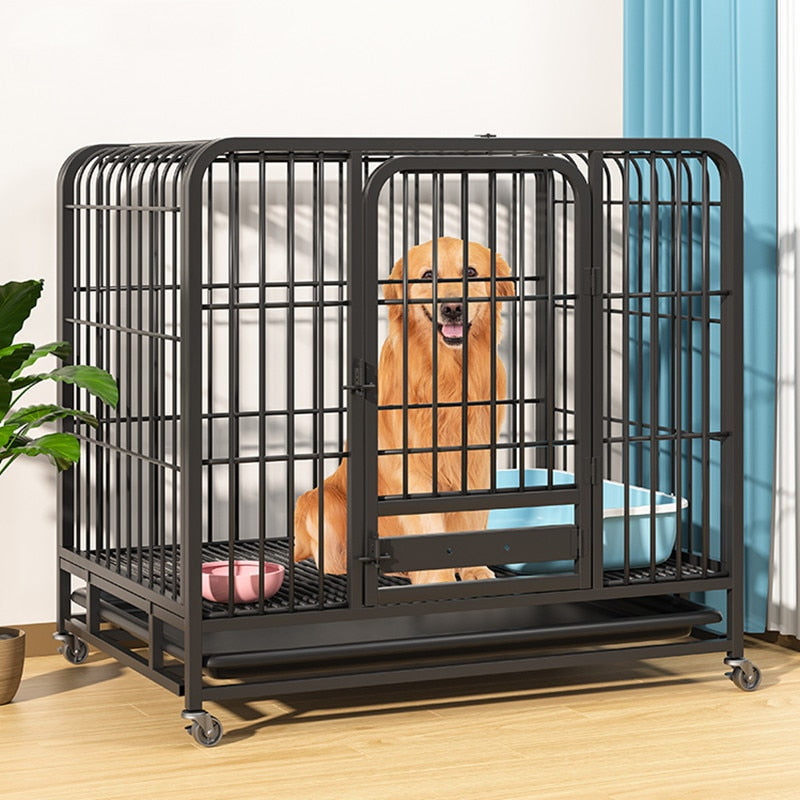 Heavy Duty Metal Dog Cage with Wheels 95x85x65cm Large Dog Kennel Crate with Double Doors Lockable Pet Playpen Removable Tray - YOKE FINDS 🇮🇪 IE 