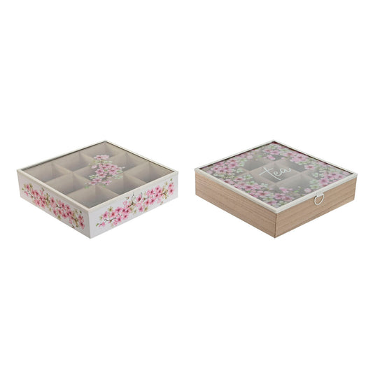 Box for Infusions Home ESPRIT White Pink Metal Crystal MDF Wood 24 x 24 x 6,5 cm (2 Units)