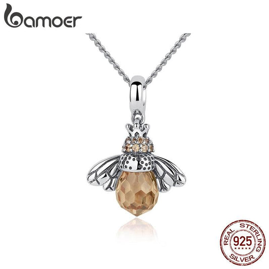 Bamoer 925 Sterling Silver Lovely Orange Bee Insect Pendant Necklace for Women Birthday Gift Fine Jewelry SCC035 - yokefinds.ie