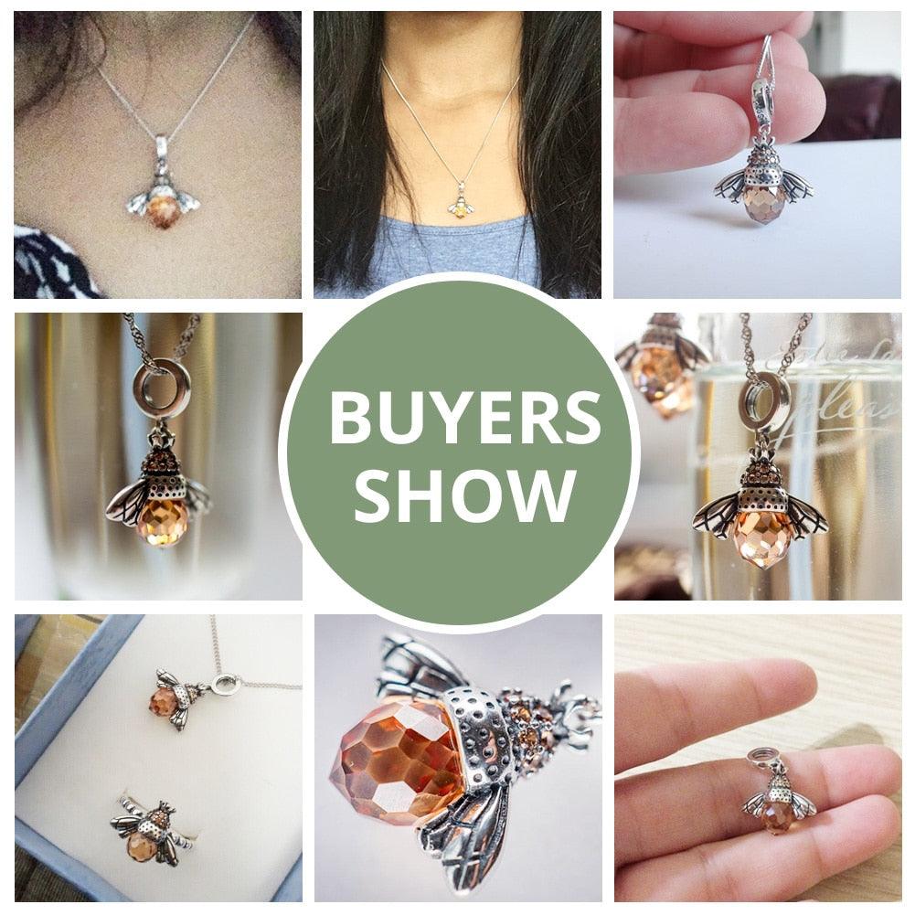 Bamoer 925 Sterling Silver Lovely Orange Bee Insect Pendant Necklace for Women Birthday Gift Fine Jewelry SCC035 - yokefinds.ie