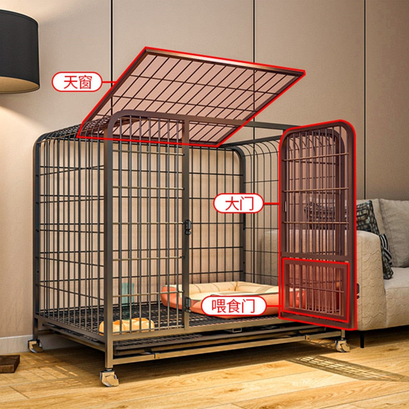 Heavy Duty Metal Dog Cage with Wheels 95x85x65cm Large Dog Kennel Crate with Double Doors Lockable Pet Playpen Removable Tray - YOKE FINDS 🇮🇪 IE 