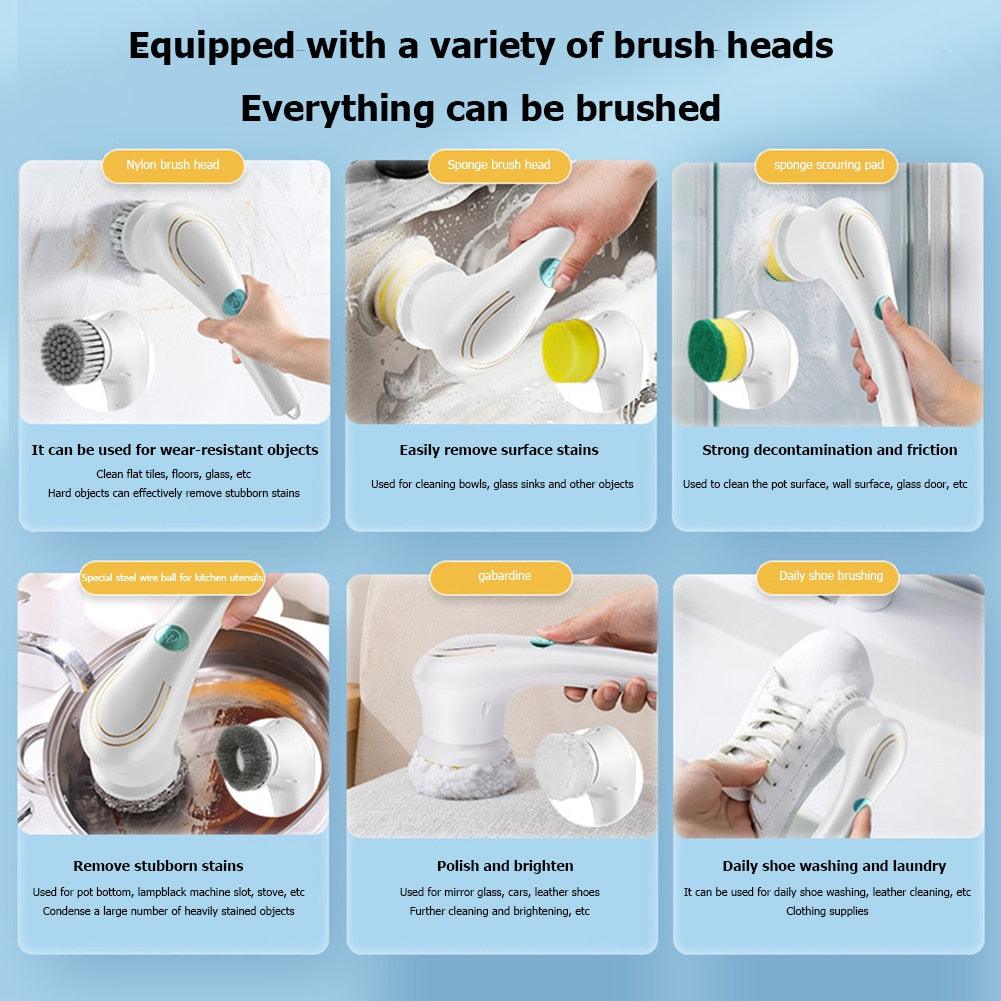 5-in-1Multifunctional Electric Cleaning Brush usb charging Bathroom Wash Brush Kitchen Cleaning Tool Dishwashing Brush Bathtub - yokefinds.ie